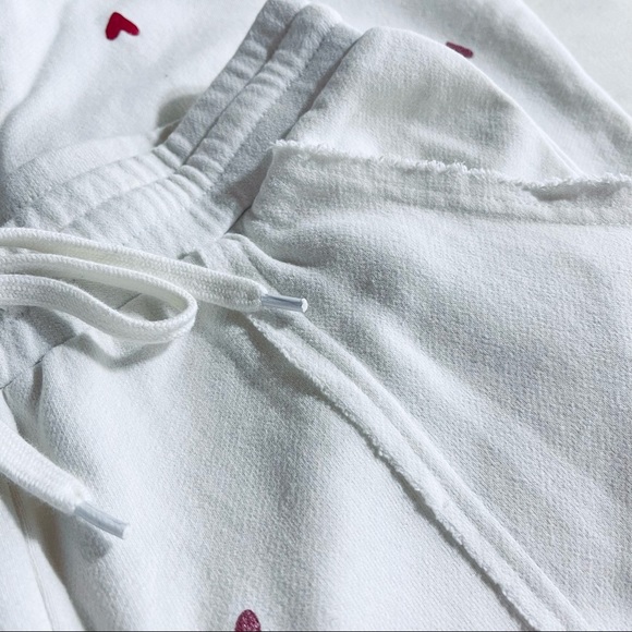 525 Heart French Terry Crop Sweatpants Drawstring Waist Size Small in White - Picture 8 of 11